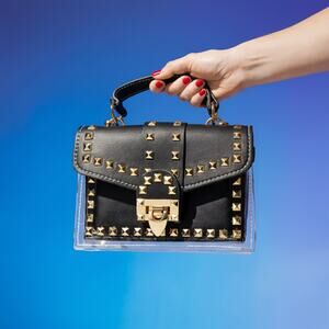 Studded Faux Leather Crossbody Handbag with Detachable Chain Strap